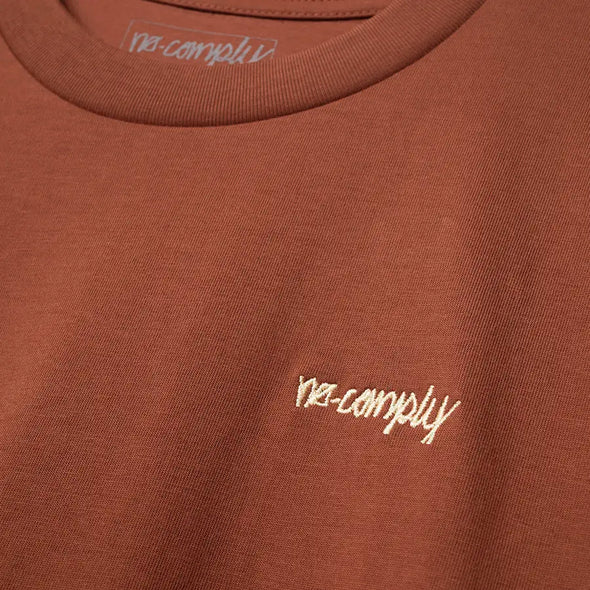 No-Comply Script Embroidered Tee Shirt - Rust
