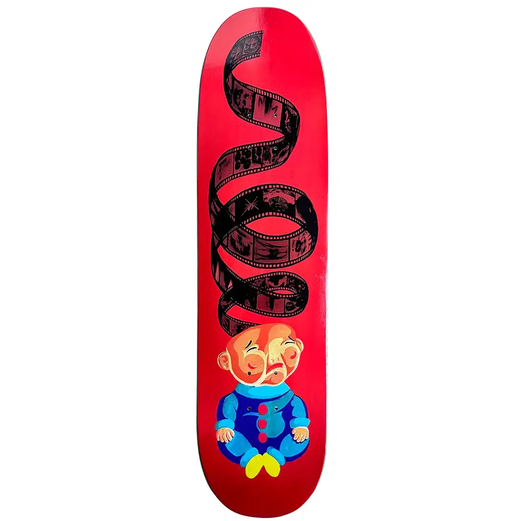 Tacky Joy Factory Disturbed Deck 8.5" featuring a colorful design with film reel and playful character.