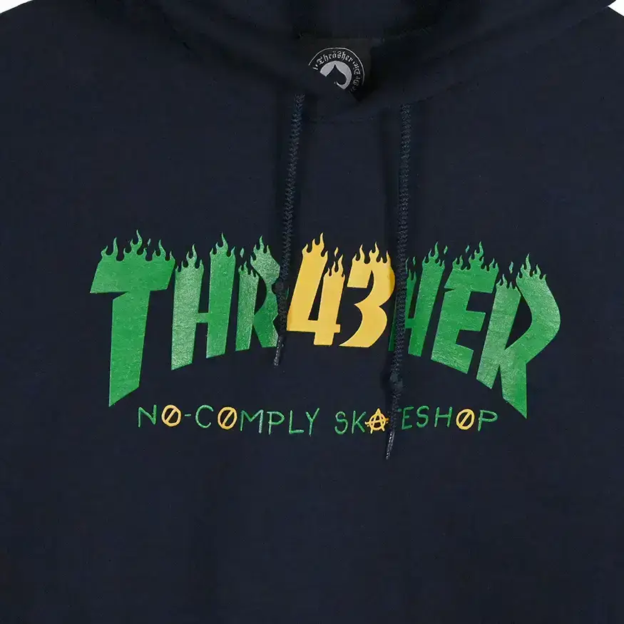 Thrasher Magazine x No Comply 43 Flame Logo Hoodie Indigo S