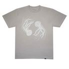 Gray Time Scan Kurage t-shirt with white jellyfish design on a white background