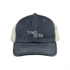 Dark gray and beige Time Scan cap with 'TIME SCAN' logo on a white background