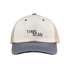 Light Grey and beige Time Scan cap with 'TIME SCAN' logo on a white background