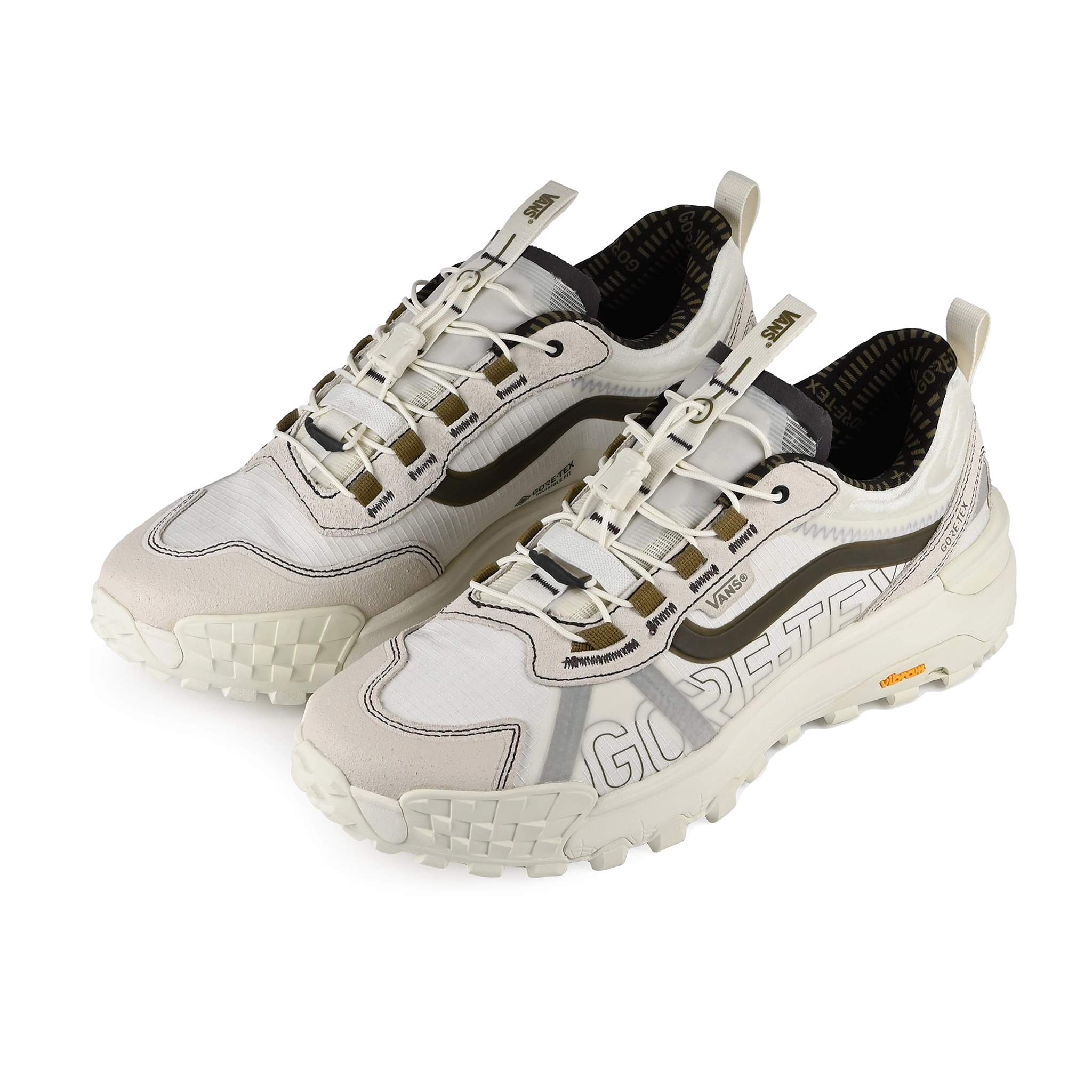 A pair of Marshmallow Vans x Gore-Tex Crosspath XC MTE hiking sneakers on a white background