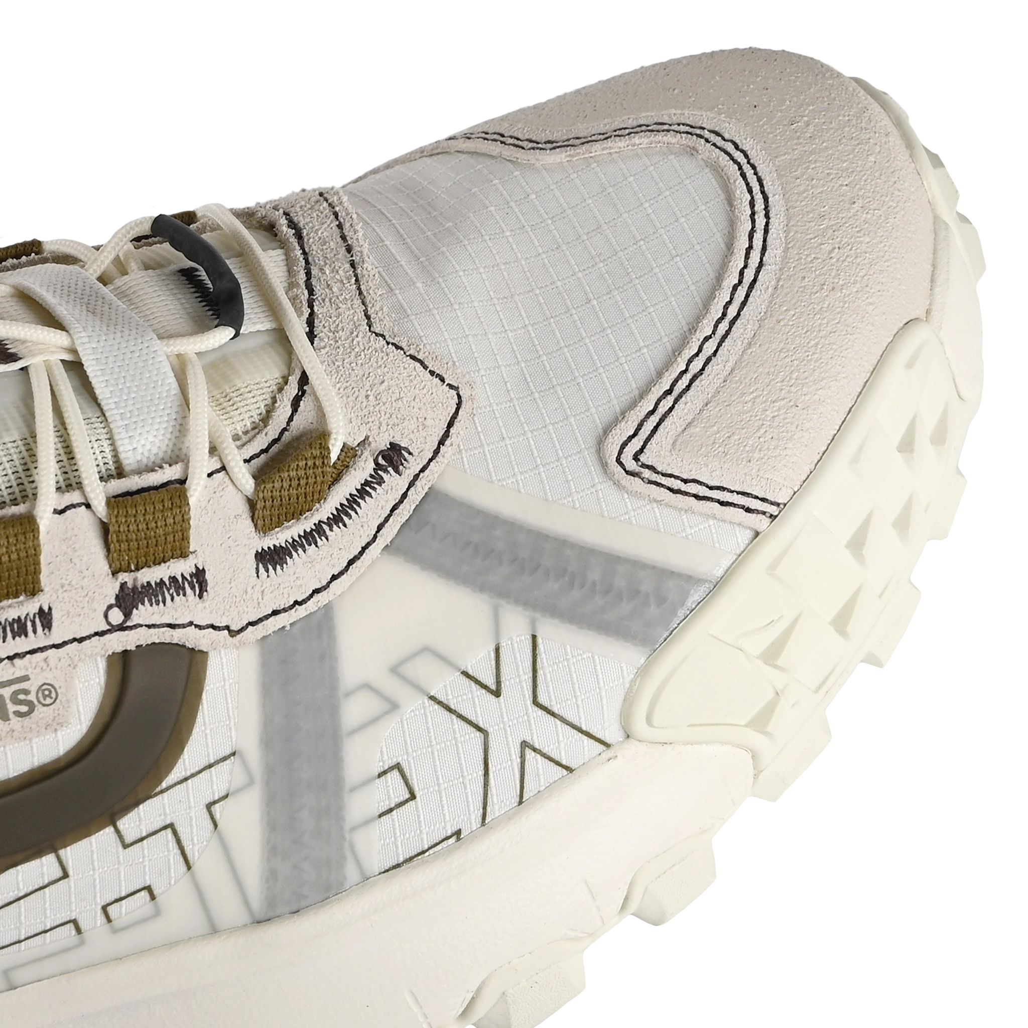 Toe box of Marshmallow Vans x Gore-Tex Crosspath XC MTE hiking sneaker on a white background