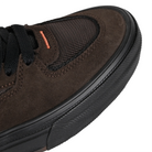 Toe box of Brown and black Vans Skateboarding Half Cab Wafflecup skateboard sneaker by Dick Rizzo on a white background