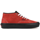 Ember red Vans Skateboarding Skate Authentic Mid skateboard sneaker with a black sole on a white background