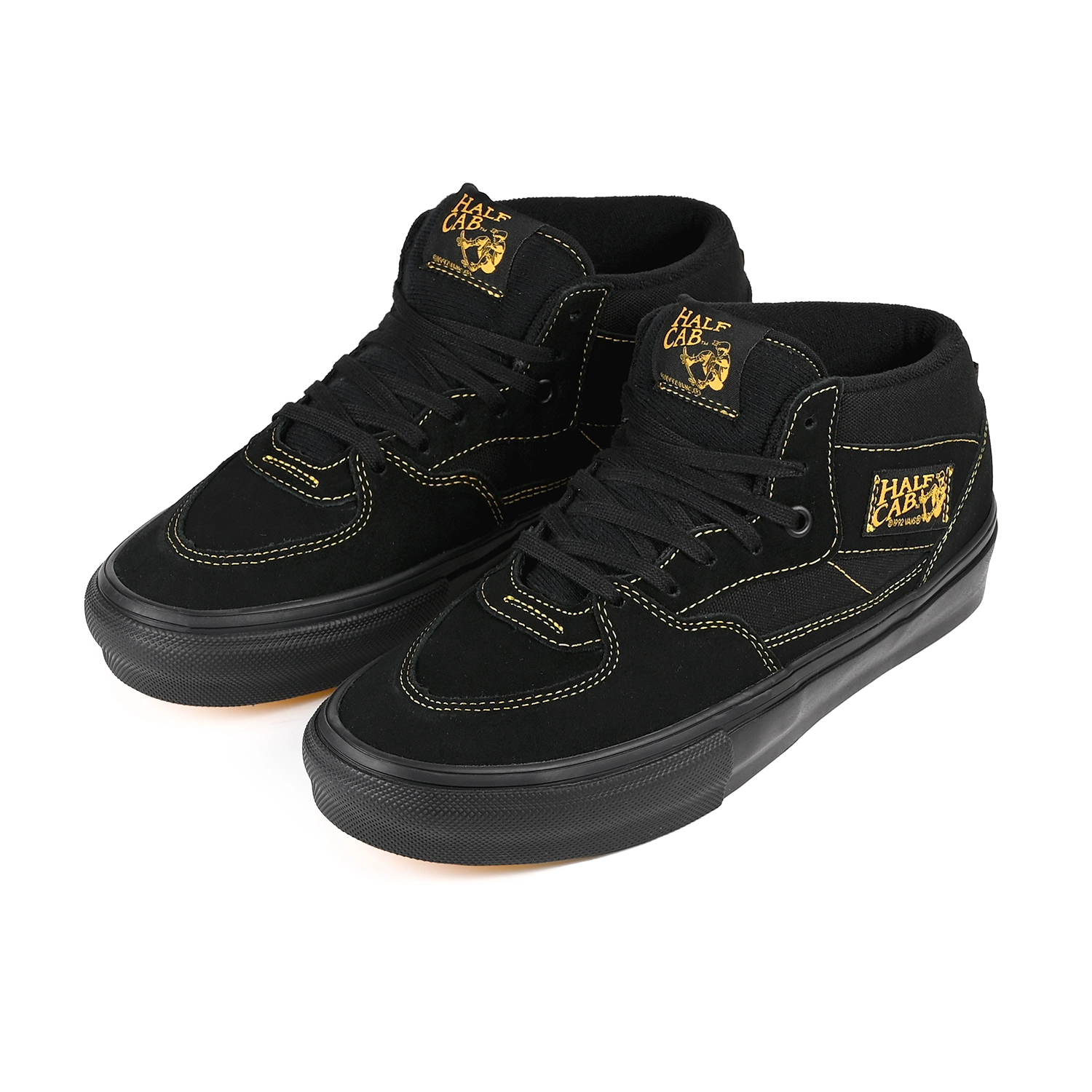 A pair of black Vans Skateboarding Skate Half Cab men's skateboard sneaker on white background