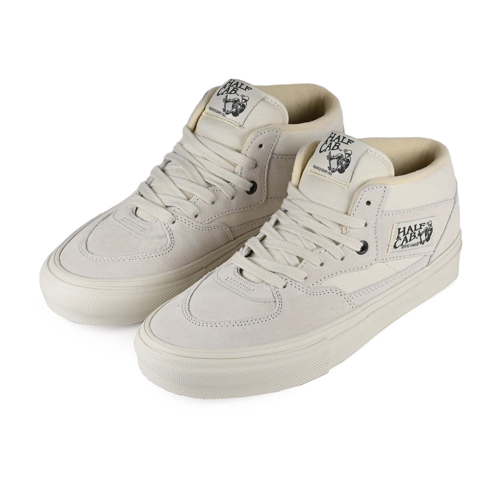 A pair of Marshmallow Vans Skateboarding Skate Half Cab skateboard sneakers on a whitebackground