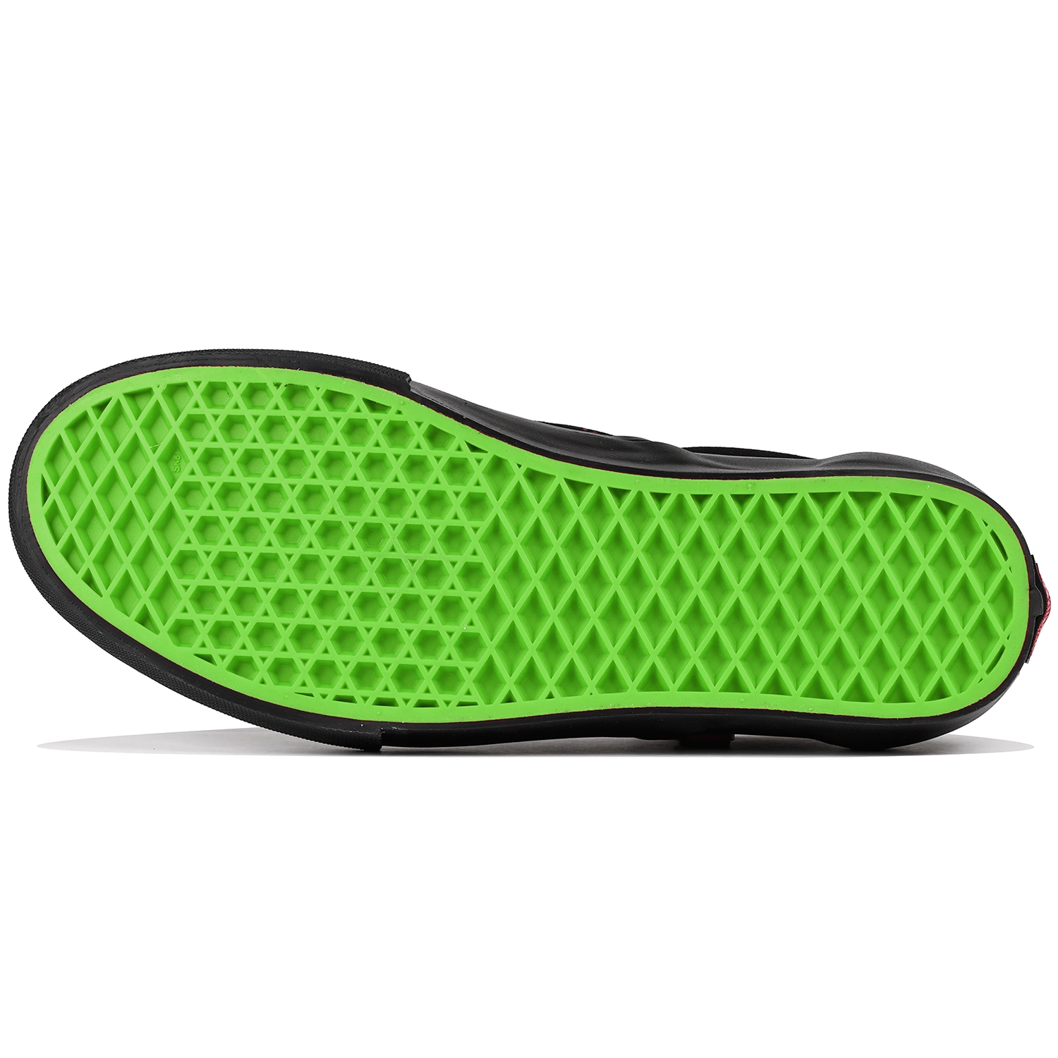 Outsole of green Vans Skateboarding Skate Old Skool men's skateboard sneaker on white background