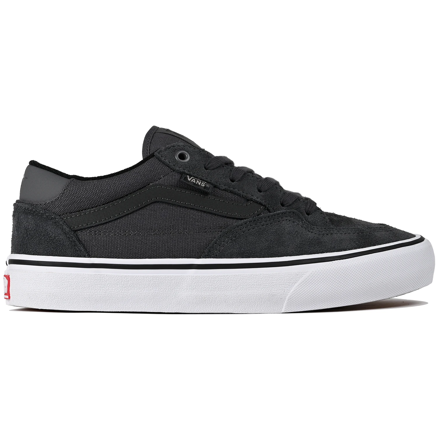 Asphalt and white Vans Skateboarding Rowan Zorilla pro model men's skateboard sneaker on a white background