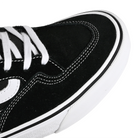 Toe box of Black and true white Vans Skateboarding Skate Rowan Zorilla pro model skateboard sneaker on a white background