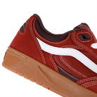 Detail of Bordeaux and gum Vans Skateboarding Skate Rowan Z3 Rowan Zorilla pro model skateboard sneaker on a white background 