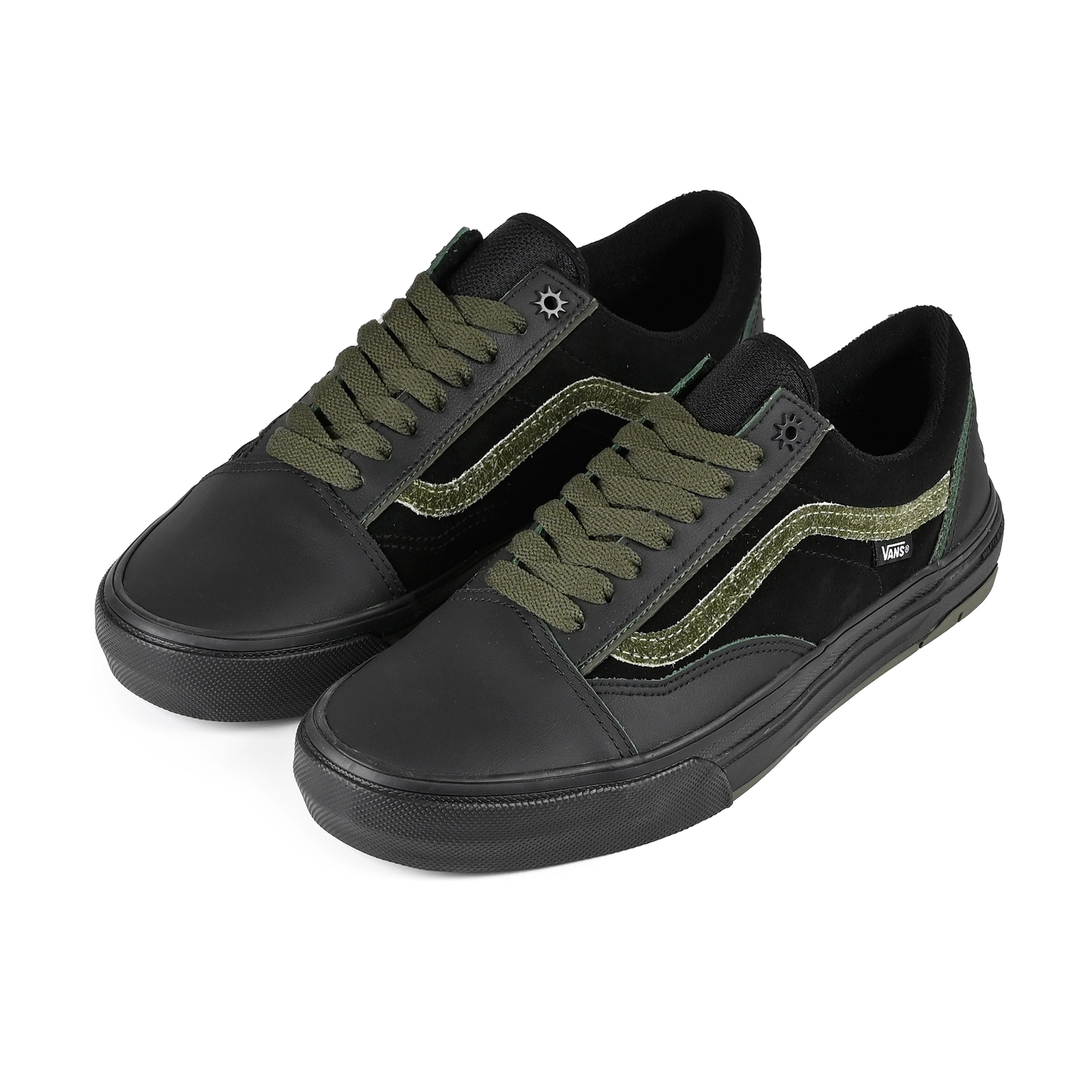 A pair of Black Vans Skateboarding x Willow Voges Fernandes Skate Wafflecup skateboard sneakers on a white background