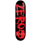 Zero Skateboards New Blood Text Deck in black with red text, 8.25 size, unique veneer color, grip tape sold separately.