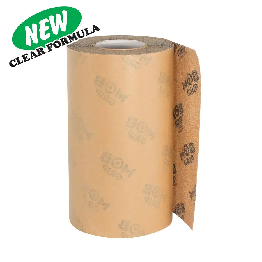 Roll of clear Mob griptape sold in 10 inch by 33 inch sheets, available at No-Comply Skate Shop in Austin, TX