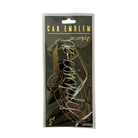 Silver No-Comply Script font logo car emblem in custom packaging, available exclusively at No-Comply Skate Shop in Austin, TX