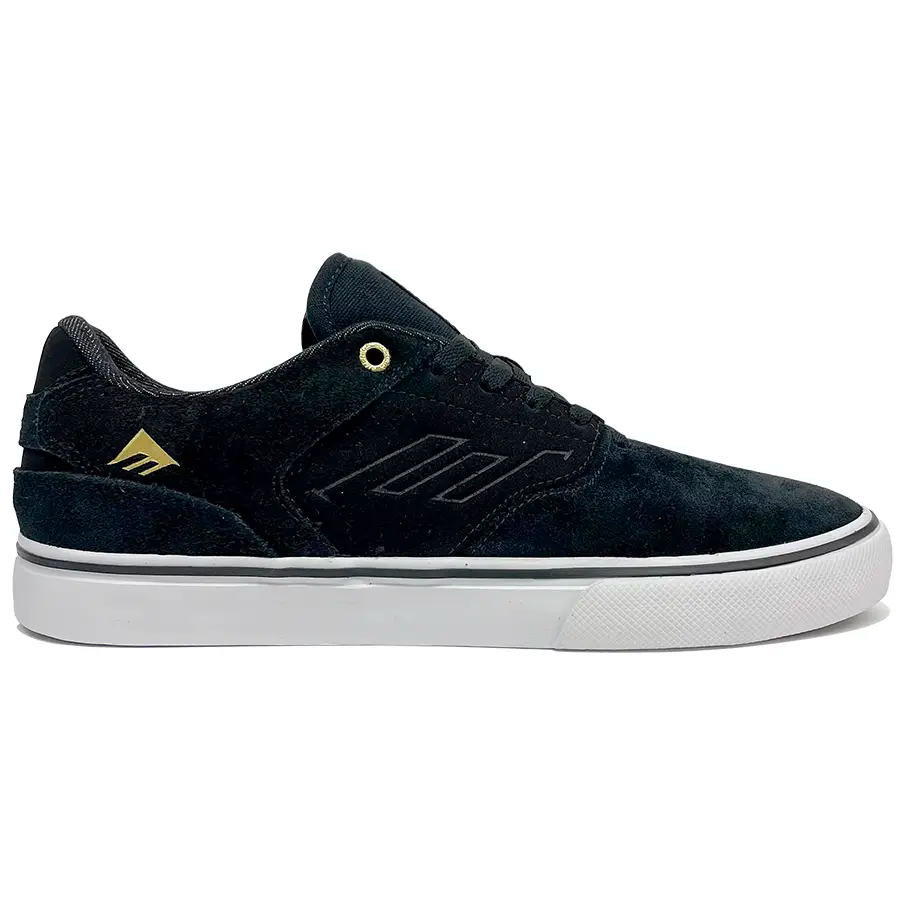 Emerica Low Vulc Skateboarding Shoe - Black/White/Gold | Skate