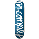White No-Comply Script font on blue veneer color skateboard deck, available exclusively at No-Comply Skate Shop in Austin, TX