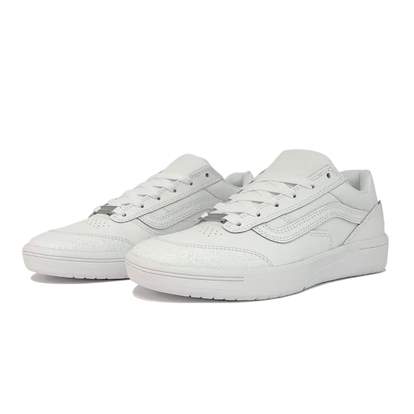 Left side view of Vans Skateboarding Zahba LX VCU by Alltimers Skateboards in white leather. Available at No-Comply Skate Shop in Austin, TX