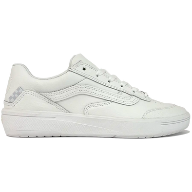 Right side profile of Vans Skateboarding Zahba LX VCU shoe by Alltimers Skateboards in white leather. Available at No-Comply Skate Shop in Austin, TX