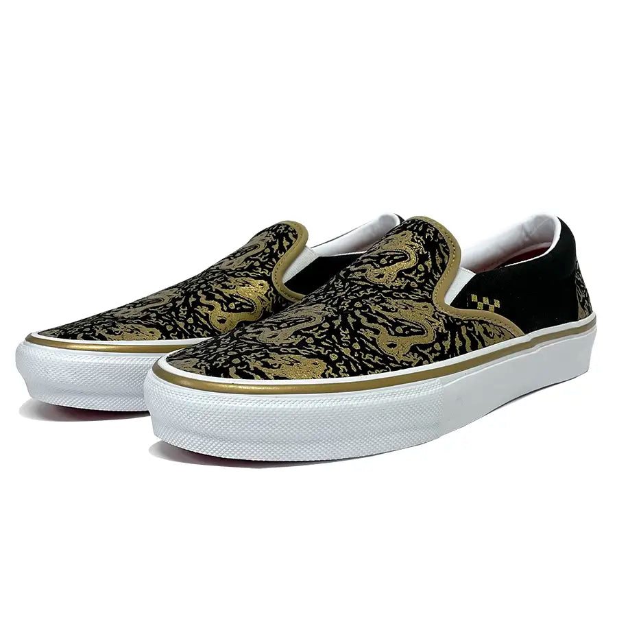 Black and gold slip on vans Clearance